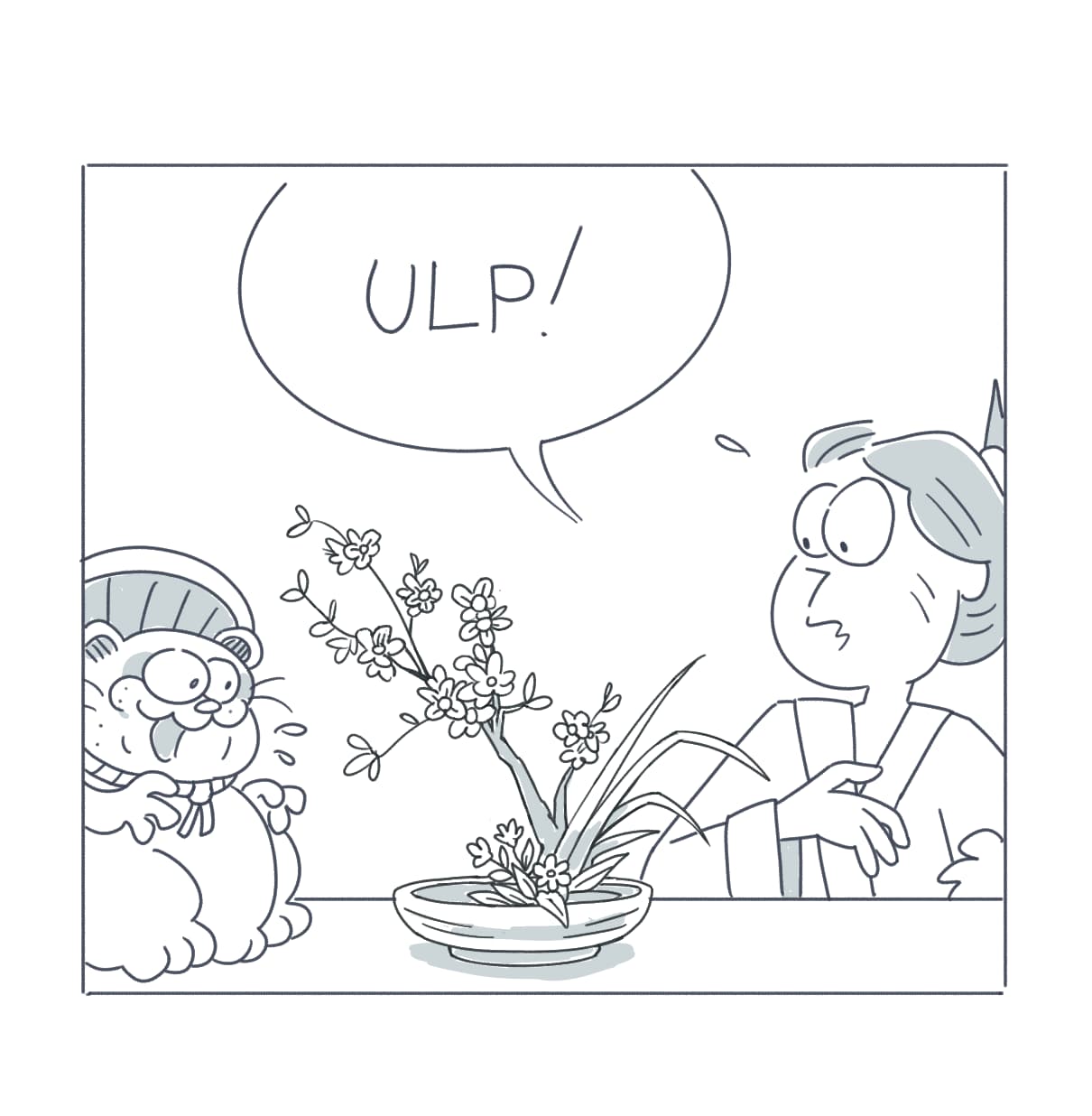A comic panel showing a tanuki entering into the scene