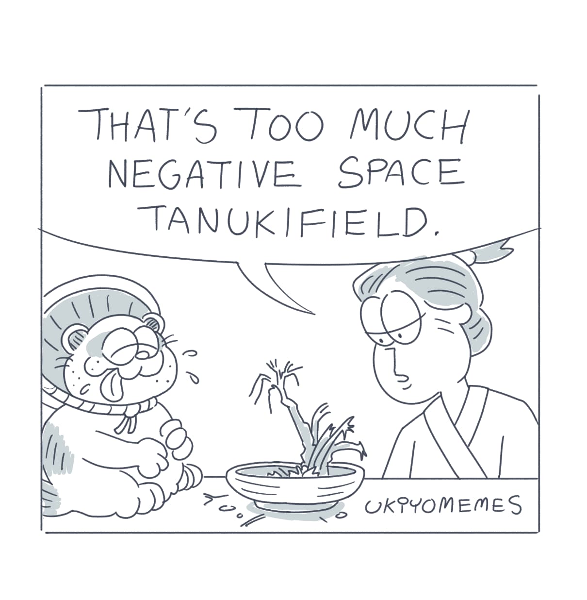 A comic panel showing that the tanuki has eaten the ikebana arrangement